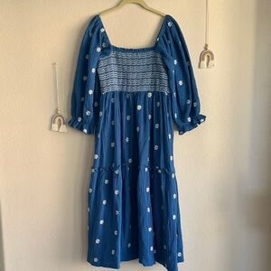 ModCloth Smocked Daisy Embroidered Midi Dress XL